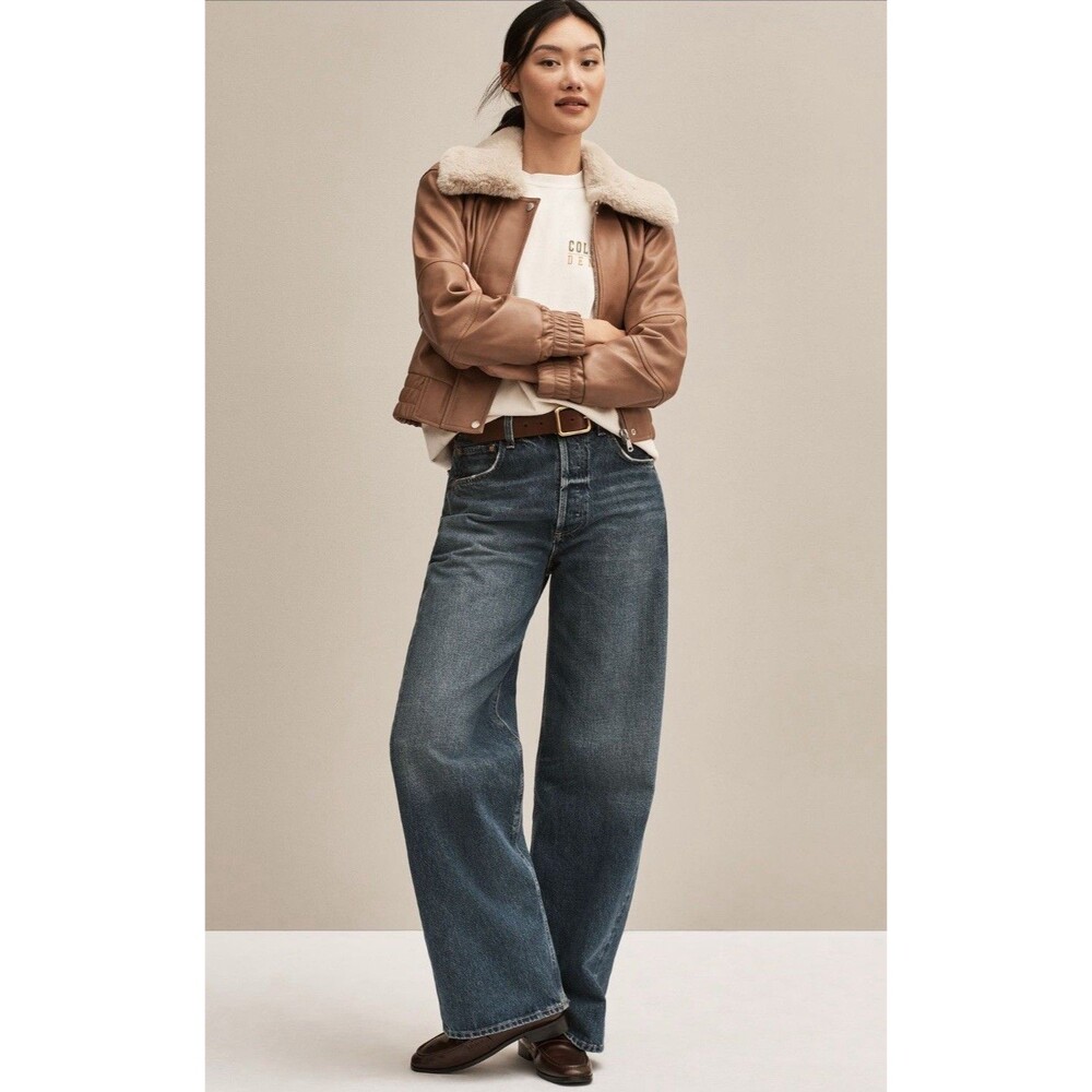 Anthropologie Avec Les Filles Aviator Jacket Brown Faux Leather Western Sz XL NW